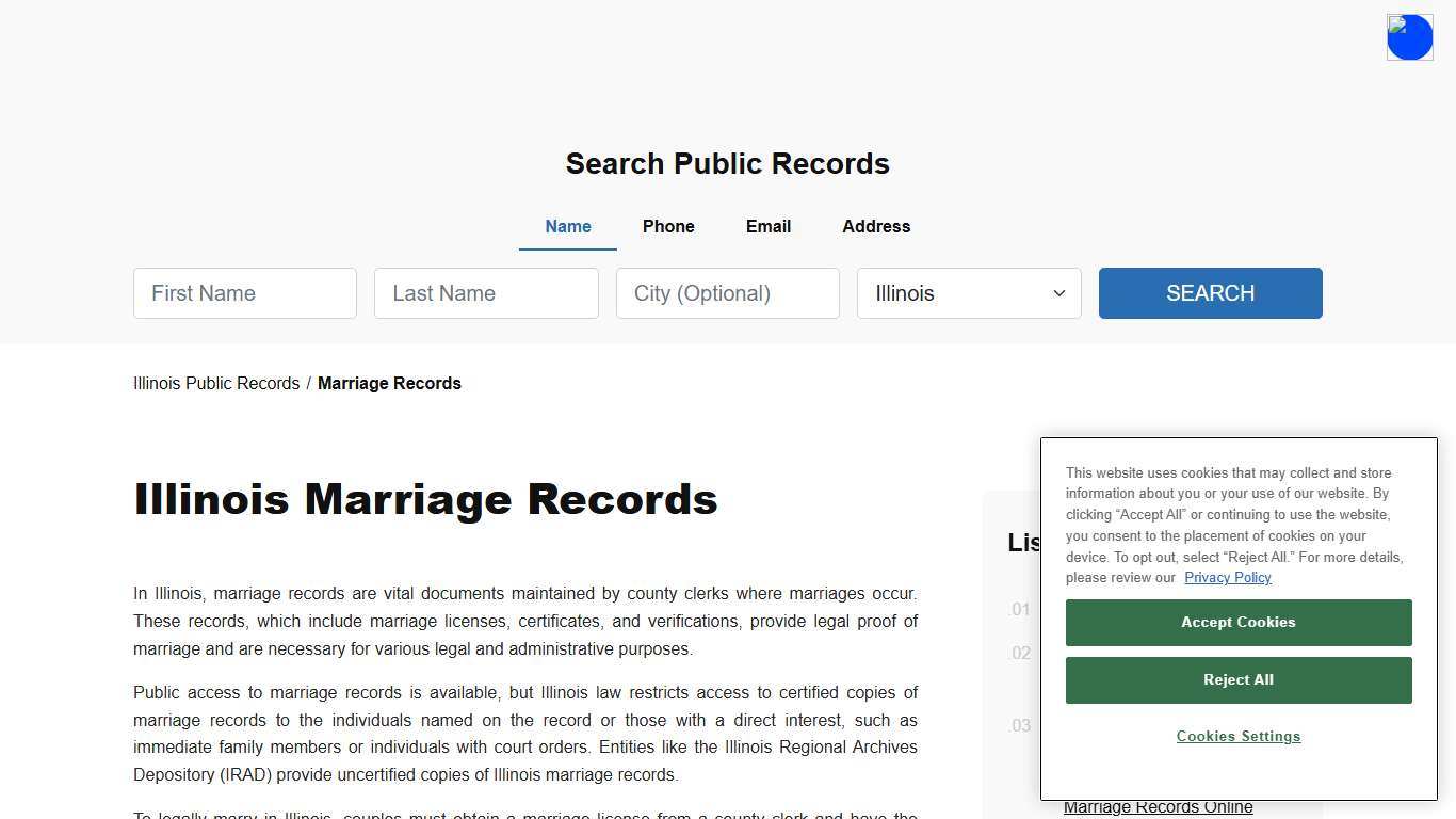 Illinois Marriage Records Search - Licenses & Certificates