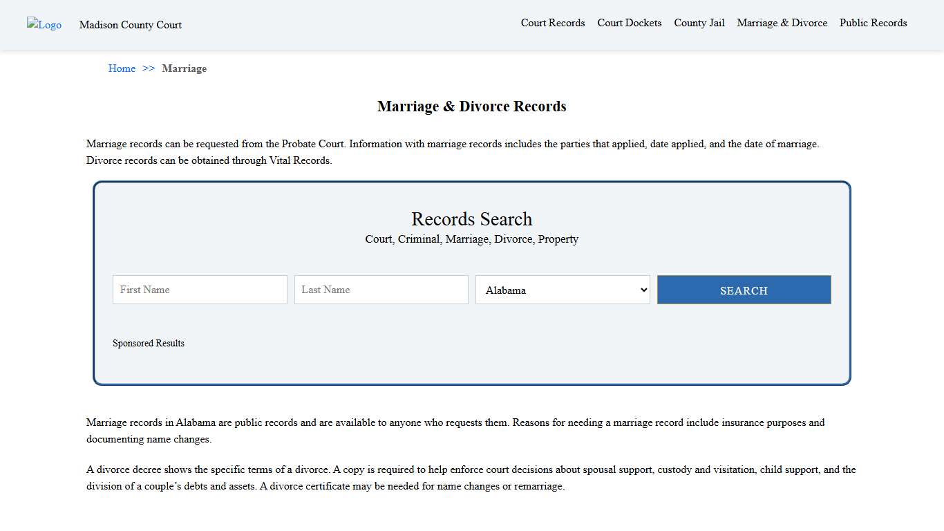 Marriage & Divorce Records Madison County Court